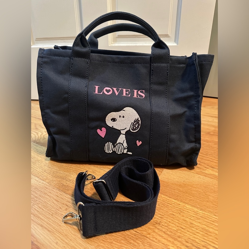 Navy Snoopy 'Love Is' Canvas Tote Bag with Pink Accents - Picture 3 of 4